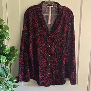 Victoria's Secret Womens Long Black/Red Hearts Pajama Top Size Large NWT